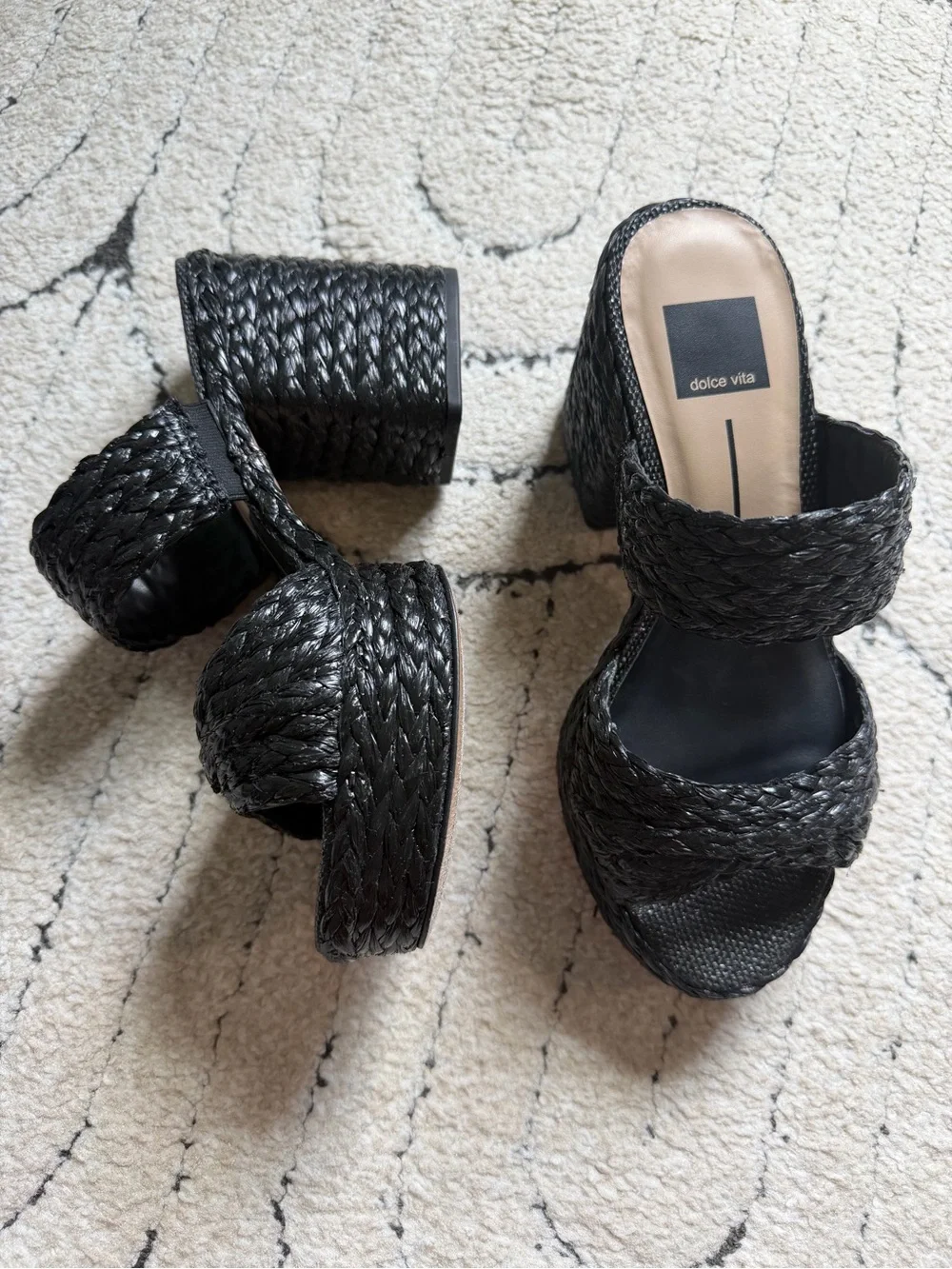 Dolce Vita LaToya Black Woven Platform Slide Sandals